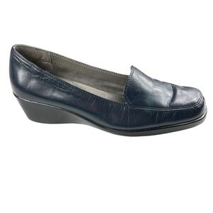 Aerosoles Final Exam Wedge Slip-on Loafers Navy Blue Shiny Leather Upper Size 8M